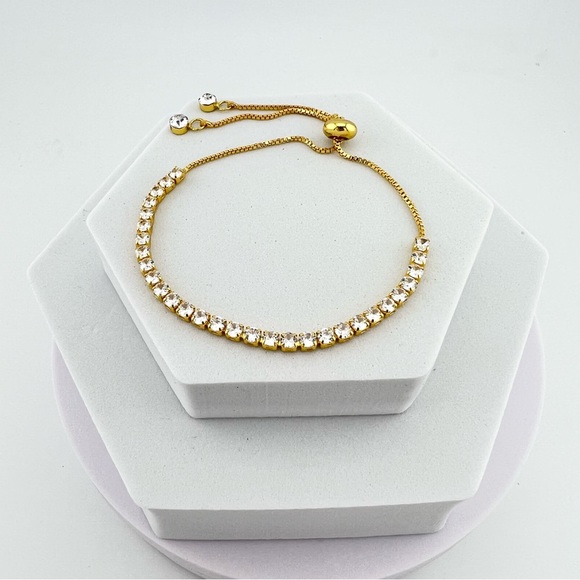 Swarovski Crystals Tennis Slider Bracelet Gold - Picture 6 of 9